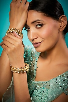 Gold Finish Multi-Colored Kundan Polki Bangles (Set Of 2)