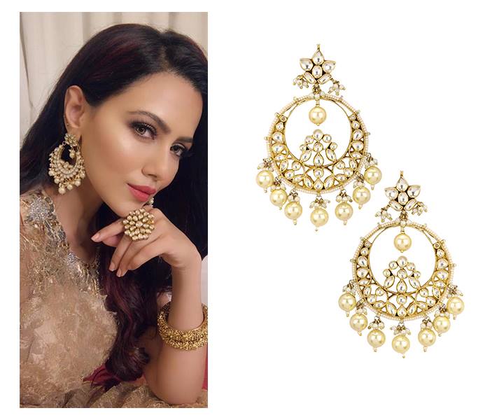 Gold Plated Pink and White Jadtar Stones Chandbali Earrings