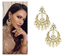 Gold Plated Pink and White Jadtar Stones Chandbali Earrings