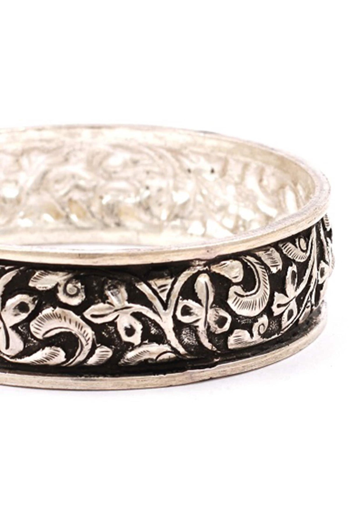 Floral Carved Silver Bracelet 