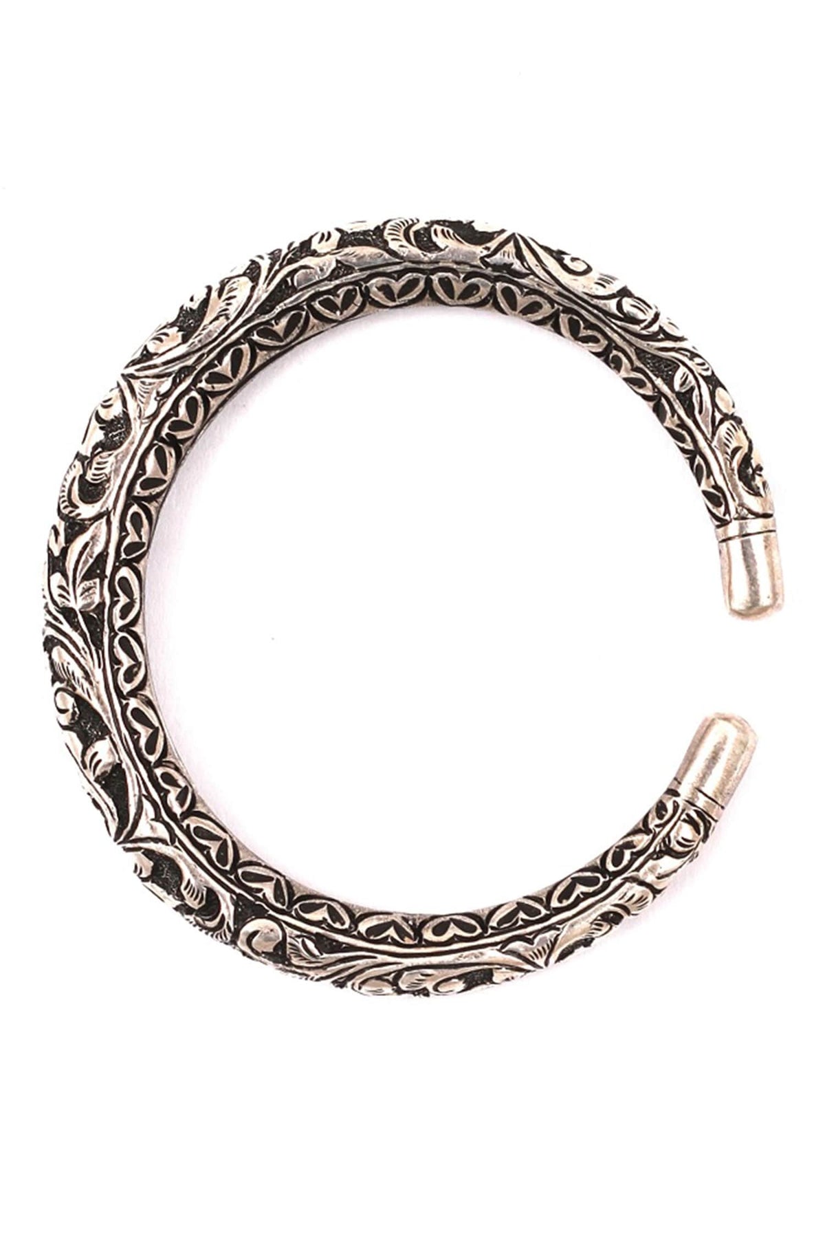 Floral Carved Silver Bracelet 