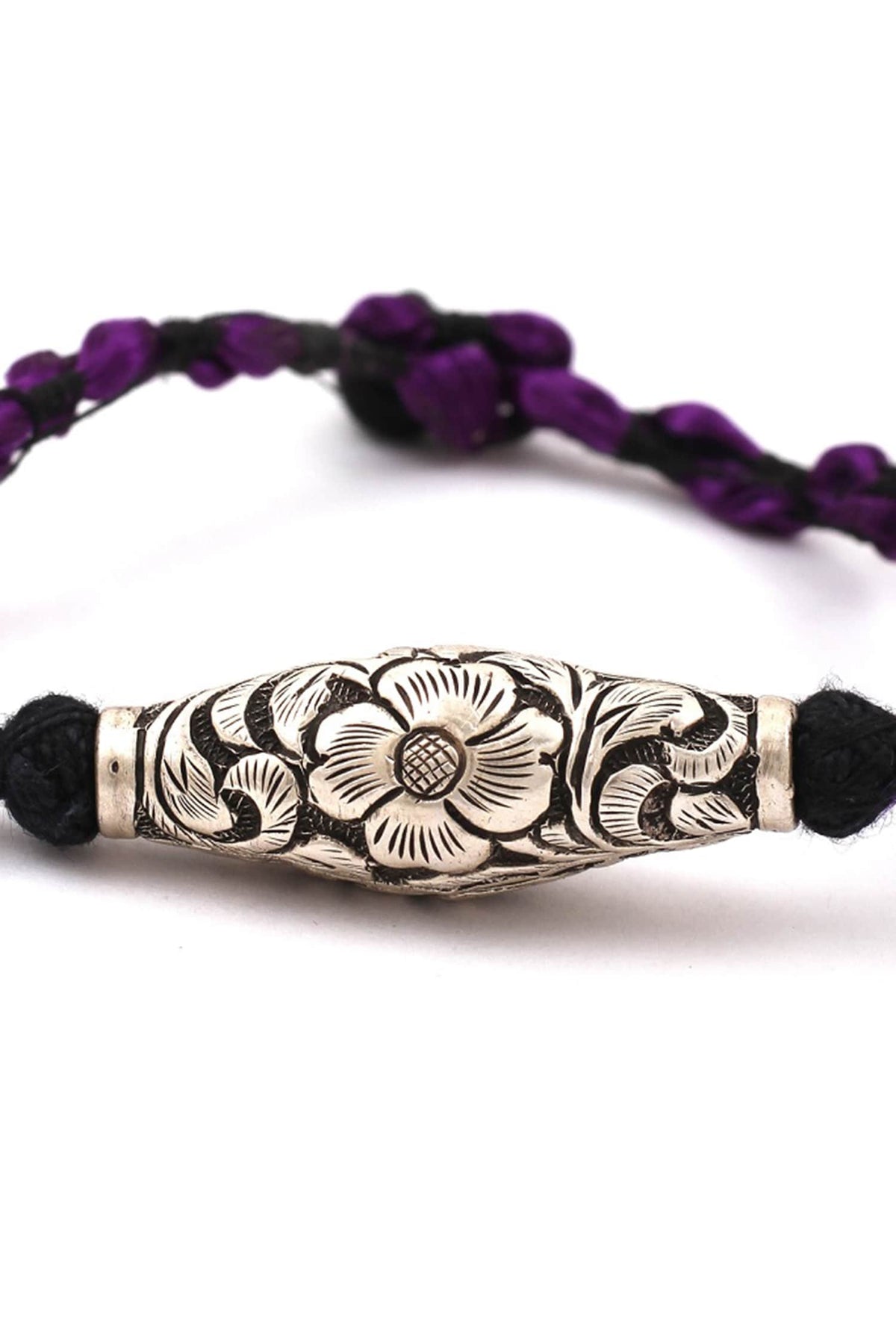 Floral Carved Silver Bracelet 