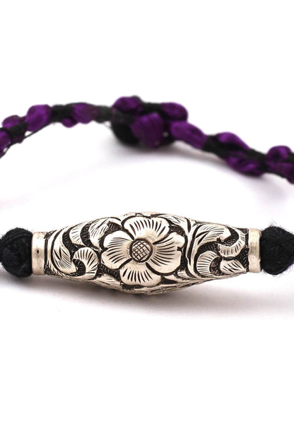 Floral Carved Silver Bracelet 