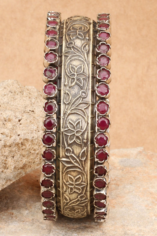 Floral Carved Silver Bracelet 