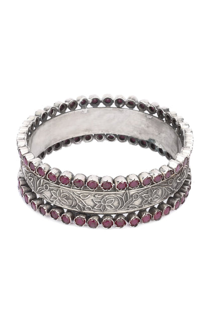 Floral Carved Silver Bracelet 