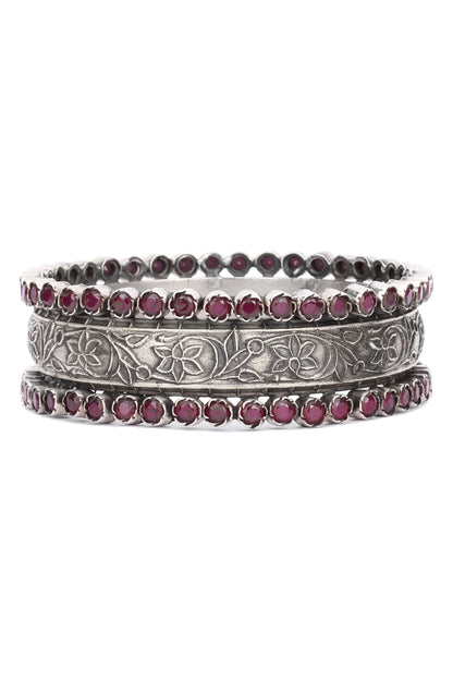 Floral Carved Silver Bracelet 
