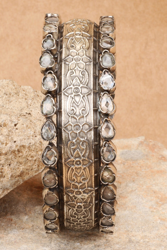 Silver Floral Carved Bracelet 