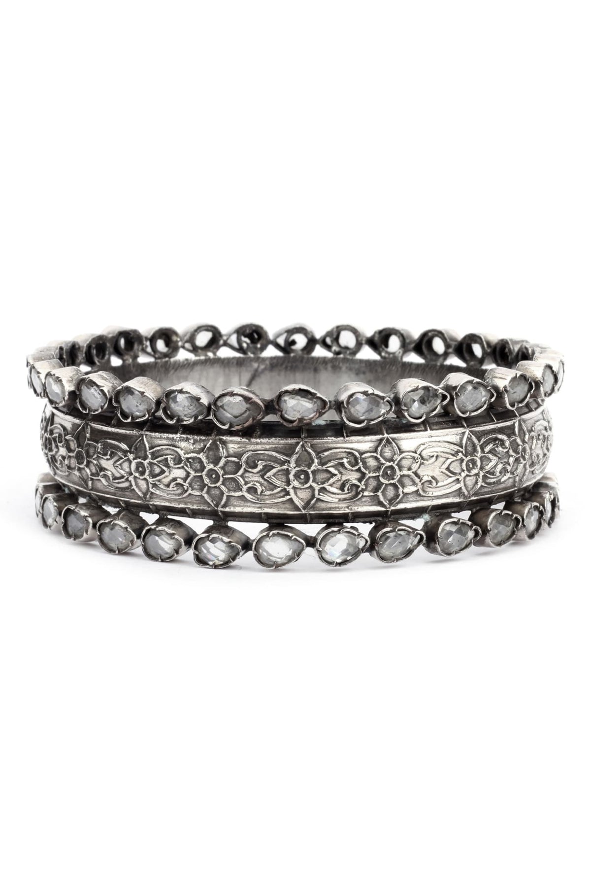 Silver Floral Carved Bracelet 