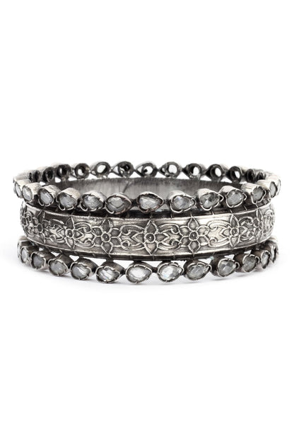 Silver Floral Carved Bracelet 