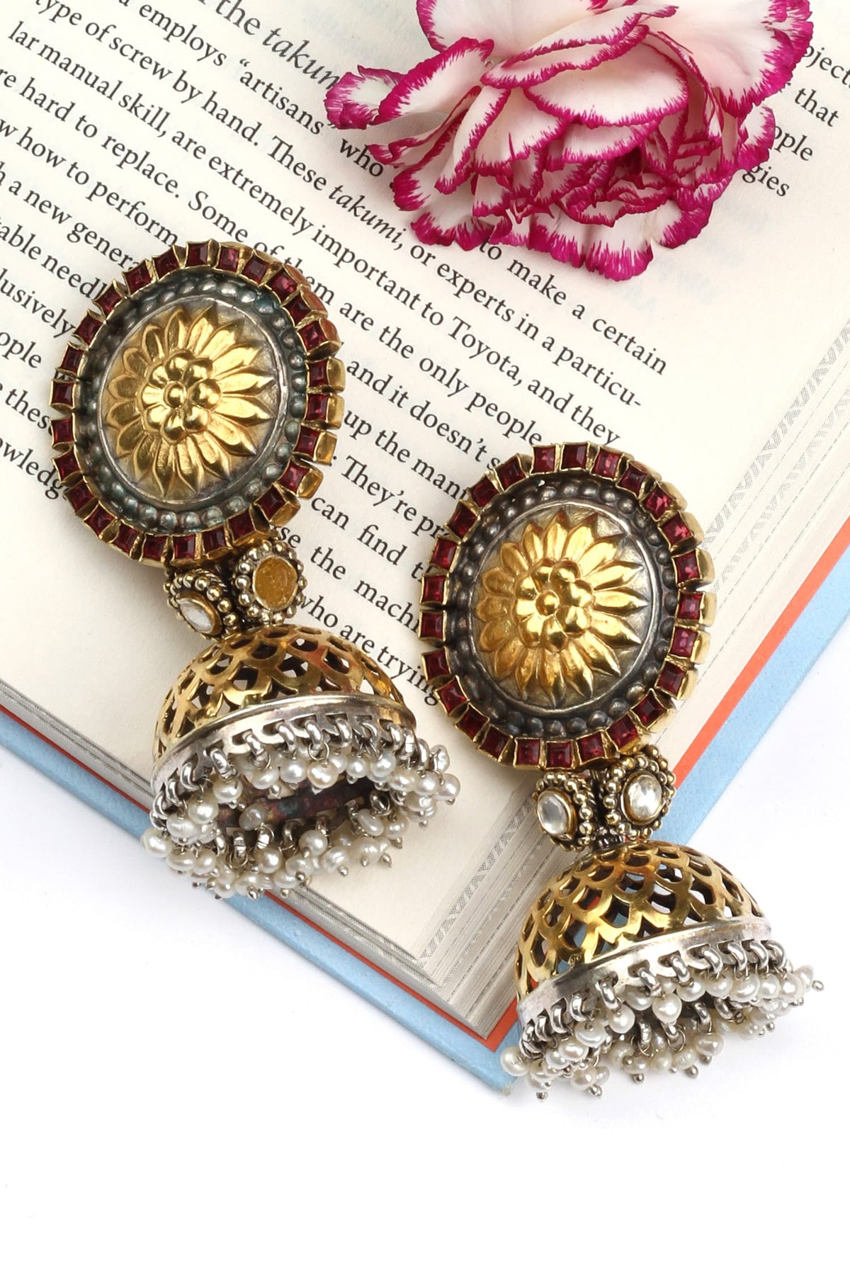Handcrafted Carved Jhumkas 