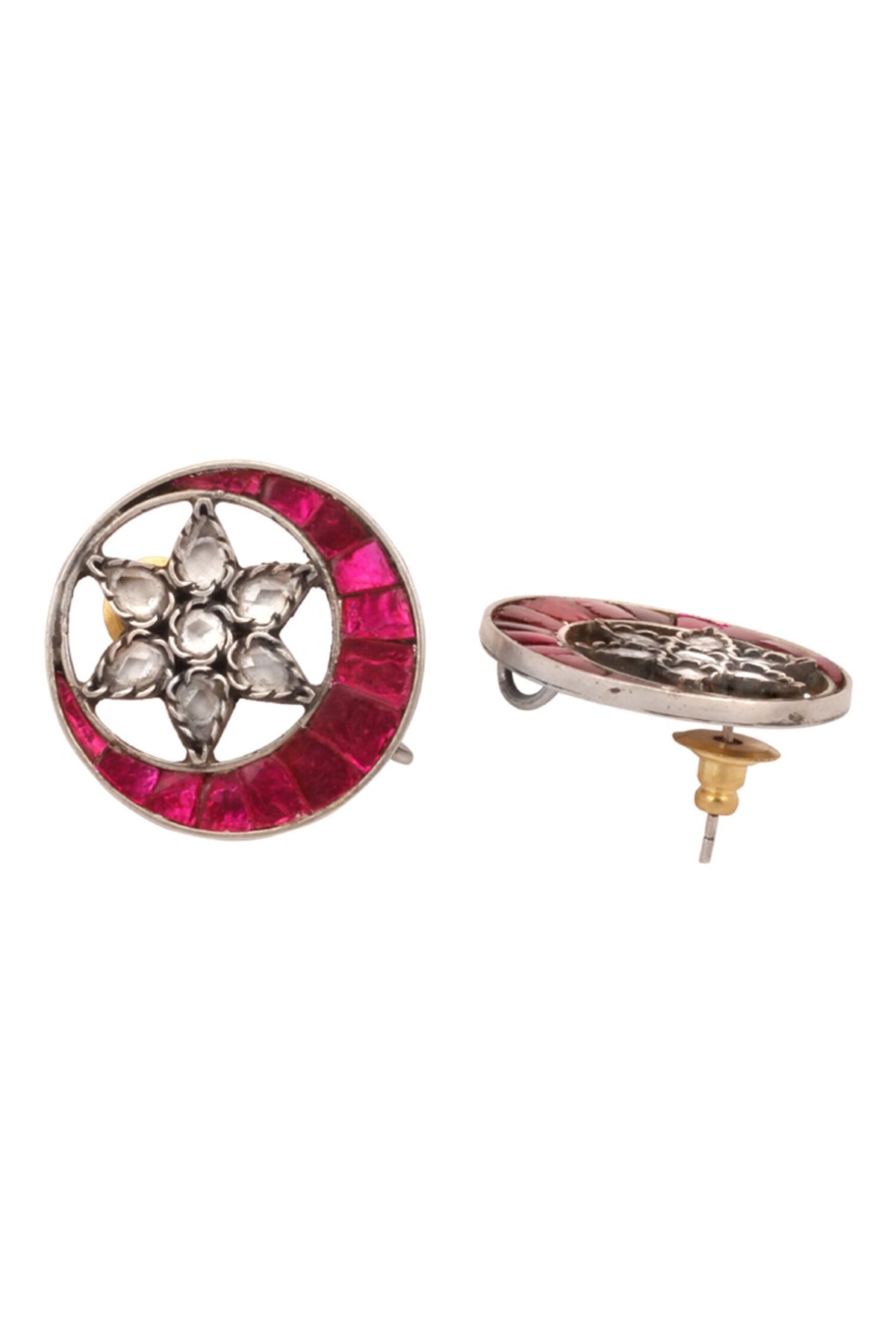 Crescent Moon Motif Stud Earrings 