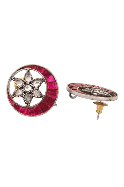 Crescent Moon Motif Stud Earrings 
