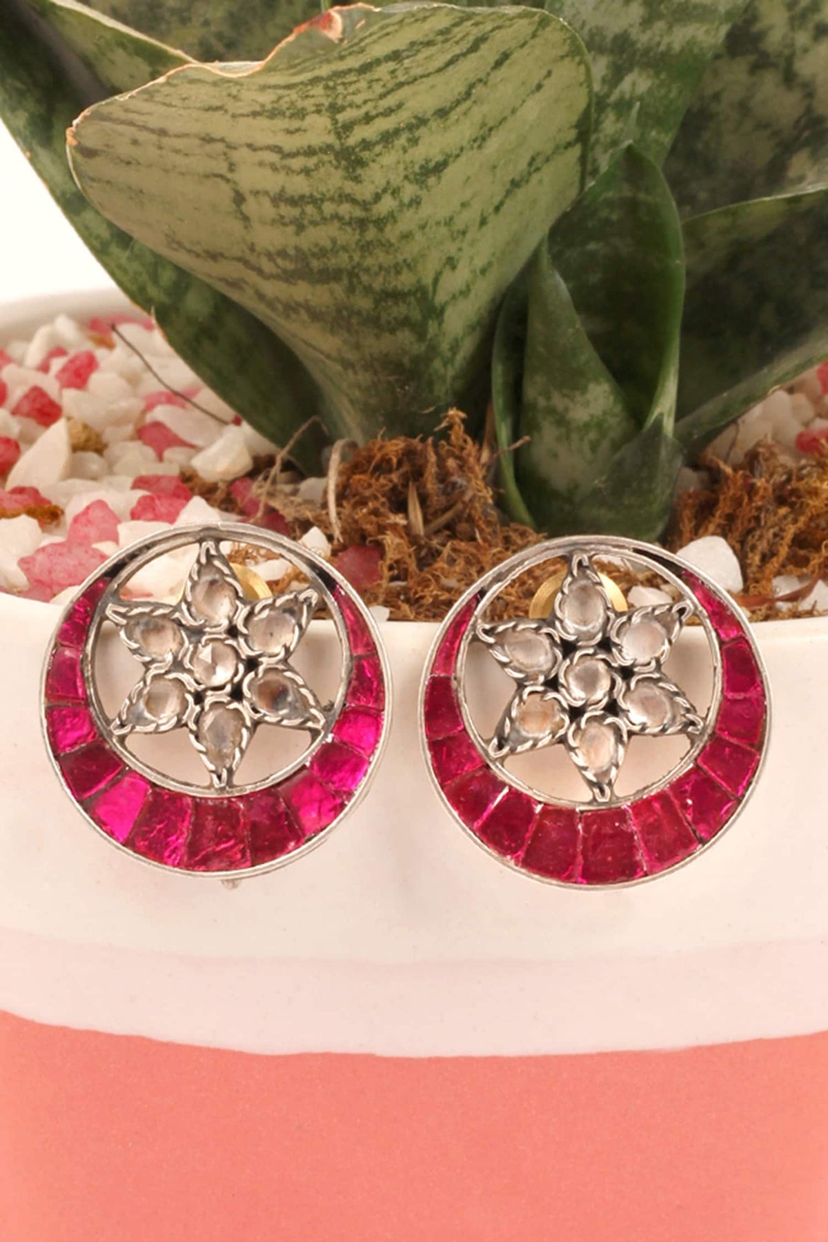 Crescent Moon Motif Stud Earrings 