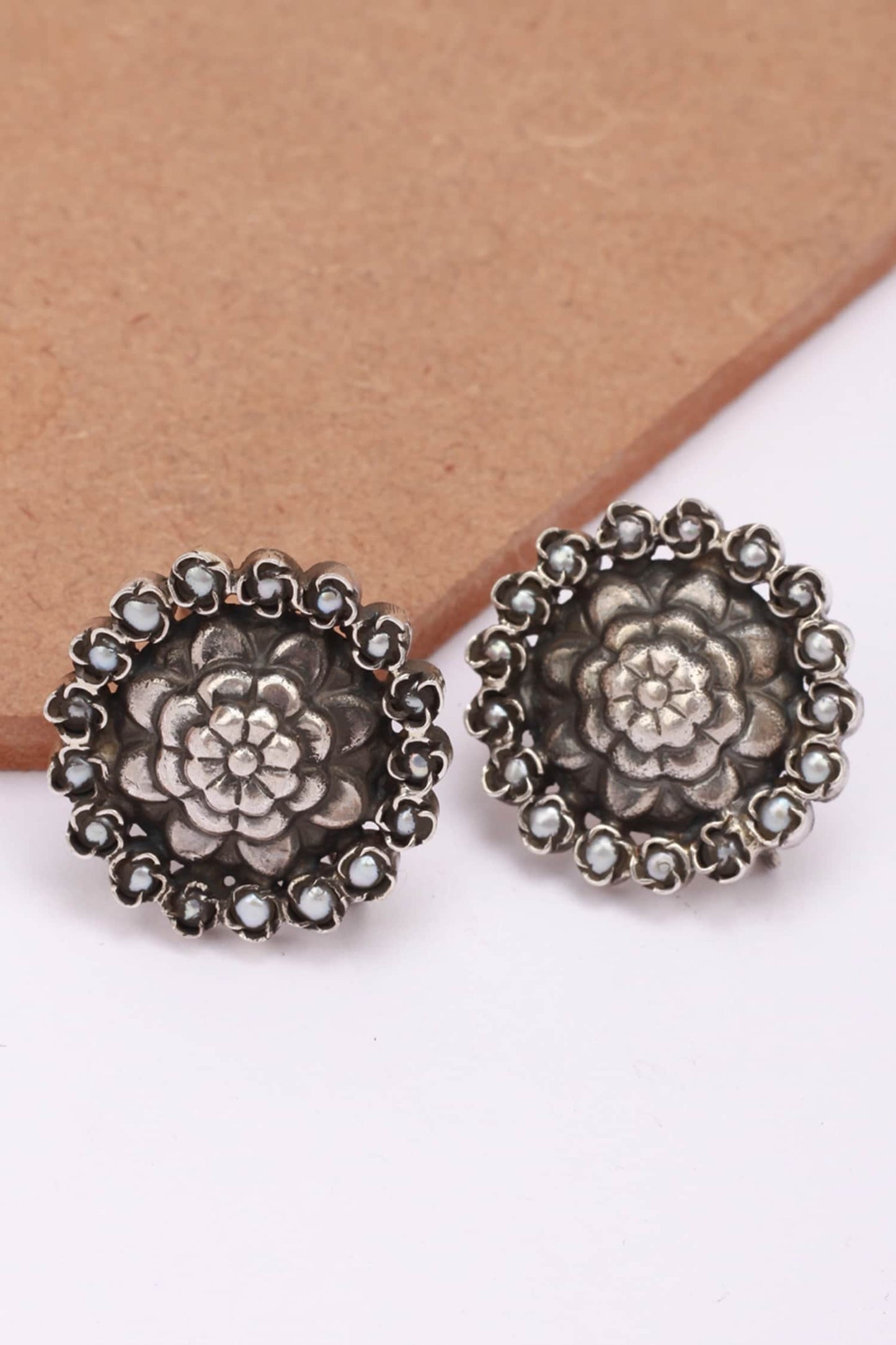 Handcrafted Carved Stud Earrings 