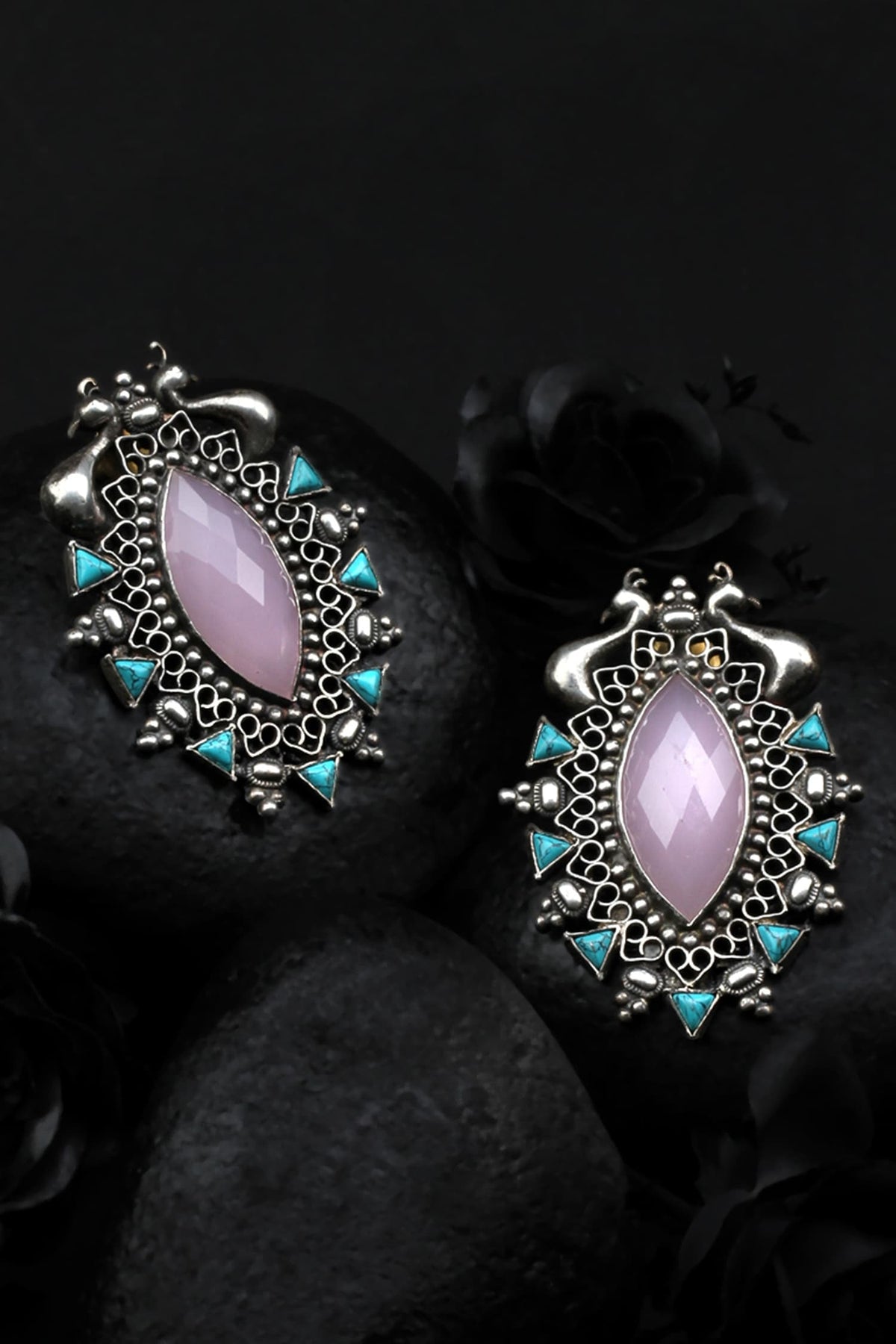 Peacock Motif Stud Earrings 