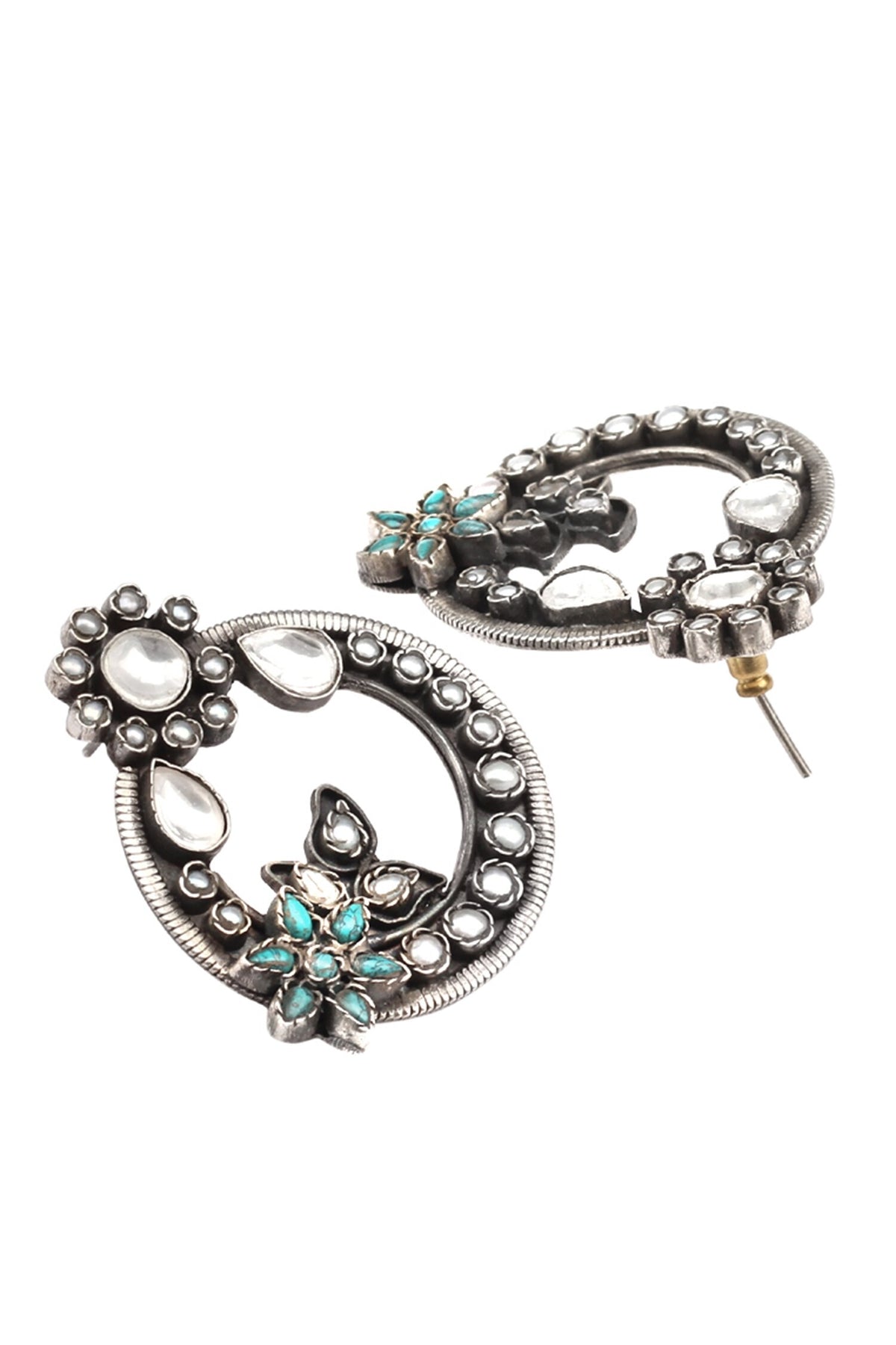 Floral Motif Hoop Earrings 
