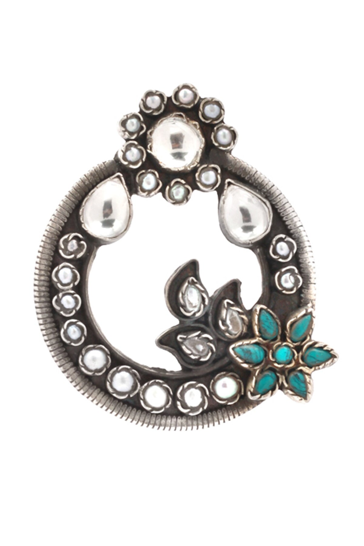 Floral Motif Hoop Earrings 