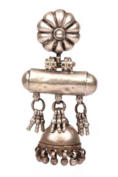Floral Carved Silver Jhumkas 