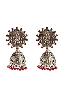 Silver Finish Ruby Stone Jhumka Earrings In Sterling Silver