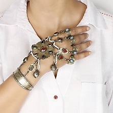 Gold Finish Multi-Colored Stone Hand Harness In Sterling Silver