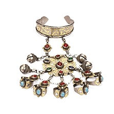 Gold Finish Multi-Colored Stone Hand Harness In Sterling Silver