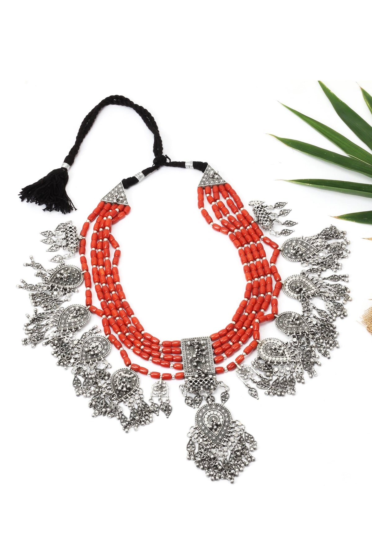 Stone Embellished Carved Necklace 
