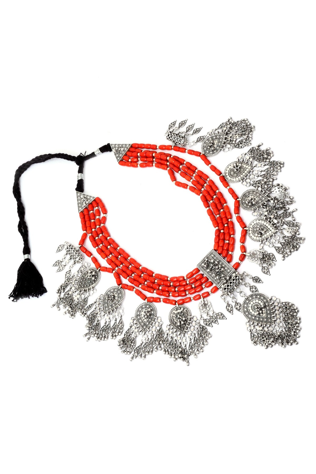 Stone Embellished Carved Necklace 