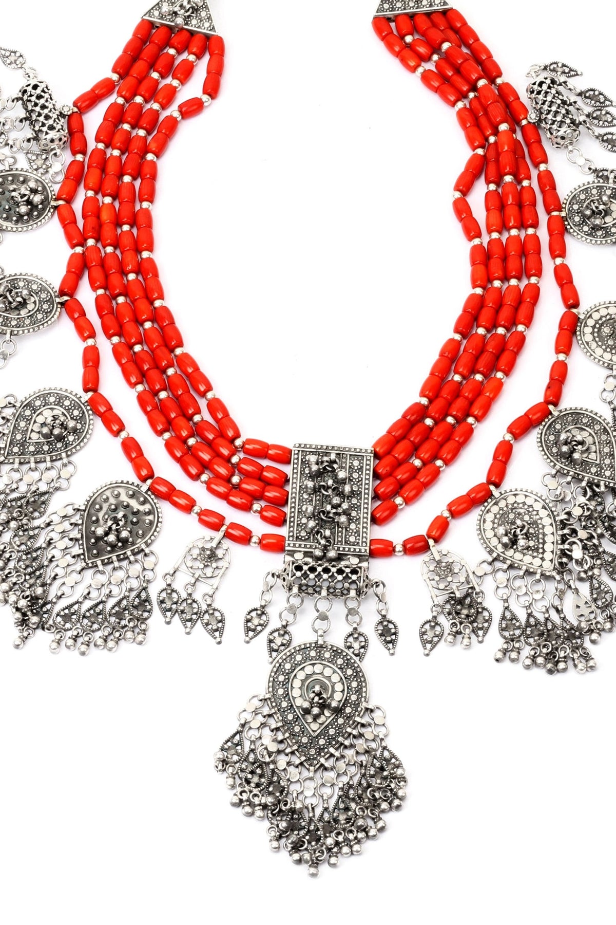 Stone Embellished Carved Necklace 