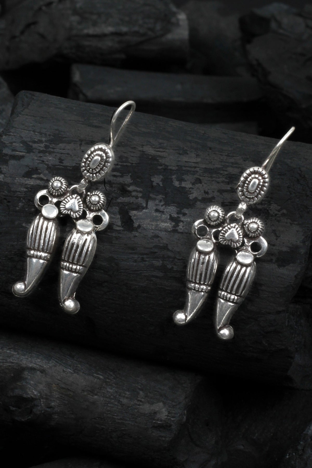 Oxidized Carved Danglers 