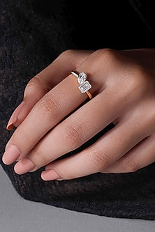 18kt Yellow Gold Finish Emerald & Pear-Cut Diamond Ring