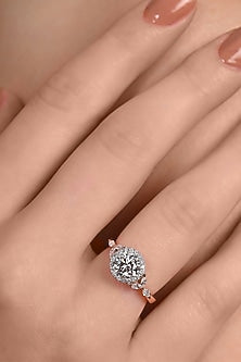 14kt Rose Gold Finish Diamond Halo Bay Leaf Ring