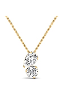 18kt Yellow Gold Finish Pear-Shaped & Round-Cut Solitaire Pendant Necklace