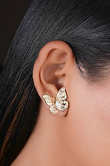 18kt Yellow Gold Finish Diamond Butterfly Earrings