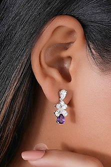 14kt White Finish 2.6 Carat Diamonds & Amethyst Stone Drop Earrings