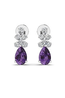 14kt White Finish 2.6 Carat Diamonds & Amethyst Stone Drop Earrings
