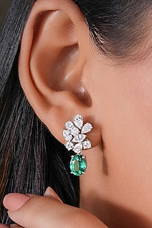 14kt White Finish 2.54 Carat Diamonds Drop Earrings