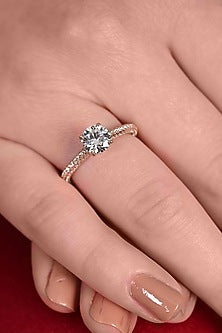 14kt Rose Gold Finish Cathedral Round-Cut Diamond Ring