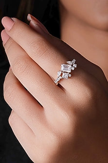 18kt Rose Gold Finish Round-Cut Mosaic Diamond Ring