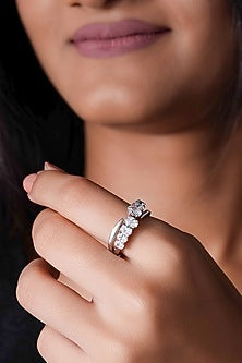 14kt White Gold Finish Round-Cut Diamond Ring