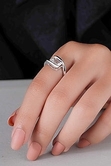 14kt White Finish Emerald-Cut Diamond Ring