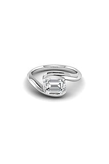 14kt White Finish Emerald-Cut Diamond Ring