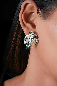 18kt Yellow Gold Finish 7.38 Carat Diamonds & Emerald Gemstone Dangler Earrings
