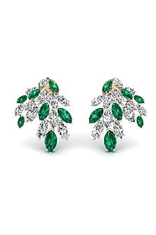 18kt Yellow Gold Finish 7.38 Carat Diamonds & Emerald Gemstone Dangler Earrings