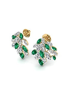 18kt Yellow Gold Finish 7.38 Carat Diamonds & Emerald Gemstone Dangler Earrings