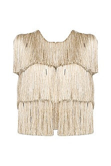 Gold Sleeveless Fringe Jacket