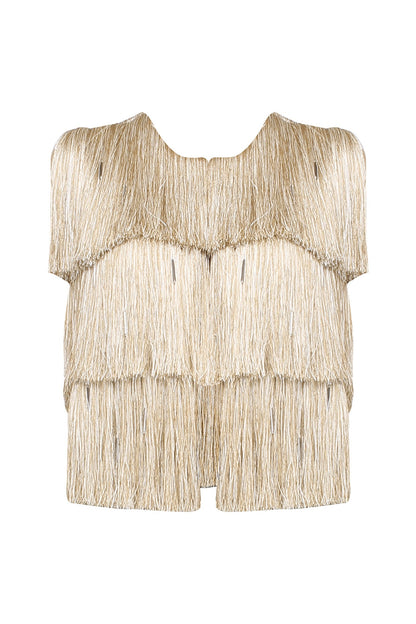 Gold Sleeveless Fringe Jacket