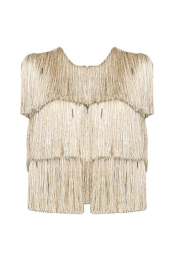 Gold Sleeveless Fringe Jacket