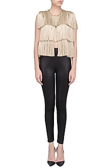 Gold Sleeveless Fringe Jacket