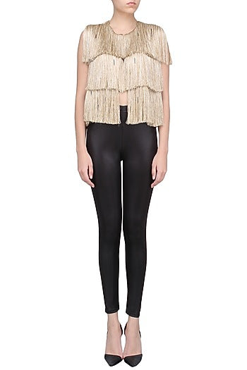 Gold Sleeveless Fringe Jacket