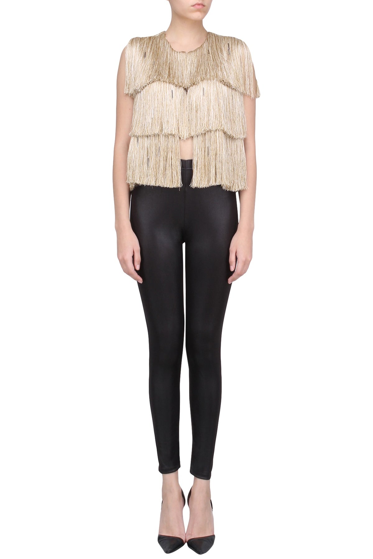 Gold Sleeveless Fringe Jacket